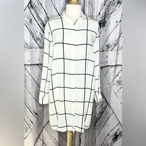 H&M White Long Tunic Top, Shirt Windowpane 10